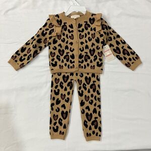 btween Kids Baby‎ Girls Leopard Print Cardigan Sweater and Pants Set 18M
